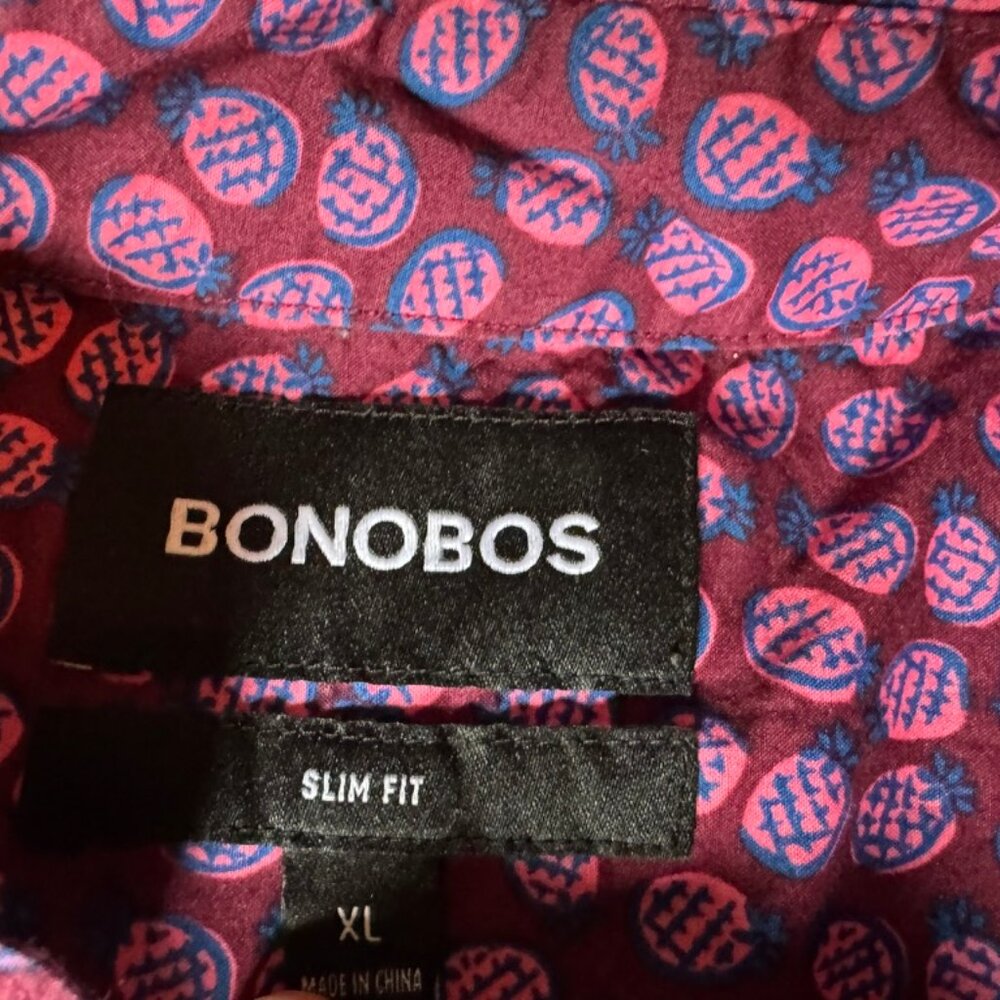 Bonobos Pineapple Print Button-Down Shirt – Men’s XL Slim Fit – Burgundy Pink - Picture 4 of 5
